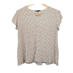 Adrianna Papell Top Womens XL Black White Geometric Print Pleated Short Sleeve